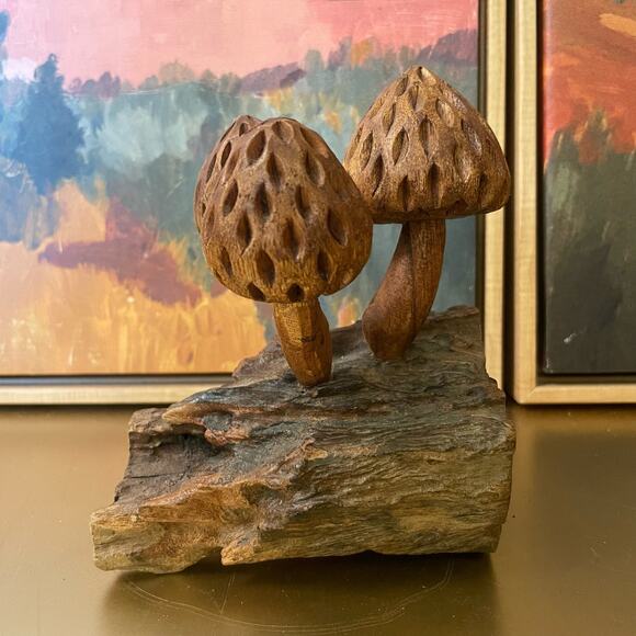 Vintage Handcarved Wooden Morel Mushroom Sculpture - Picture 3 of 8